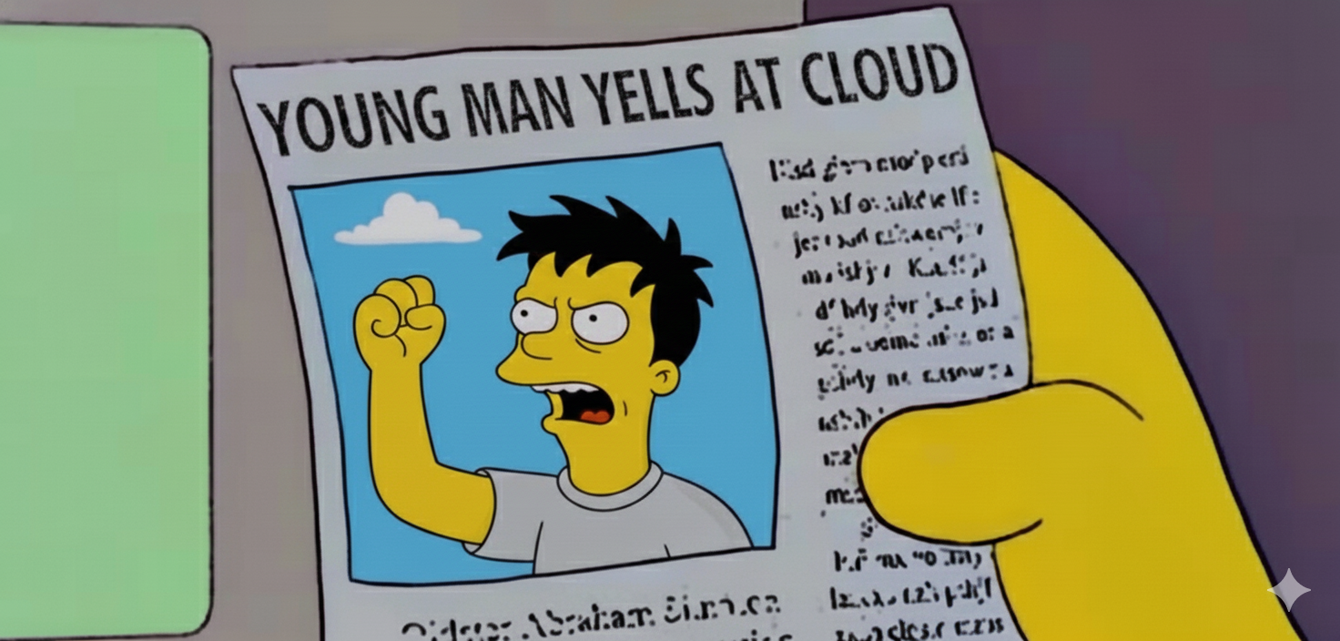 Young man yells at cloud